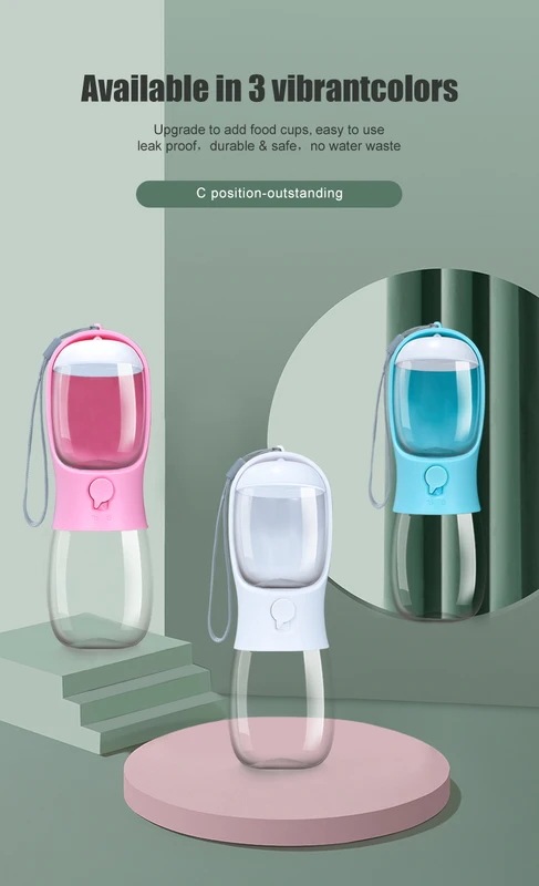 納期14-21日ポータブル食品グレードの犬と猫のトラベルボトル,2 in 1,300ml,食品ディスペンサー付きウォーターカップ