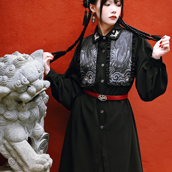 Qoo10] ロングシャツワンピース 長袖 チャイナ服