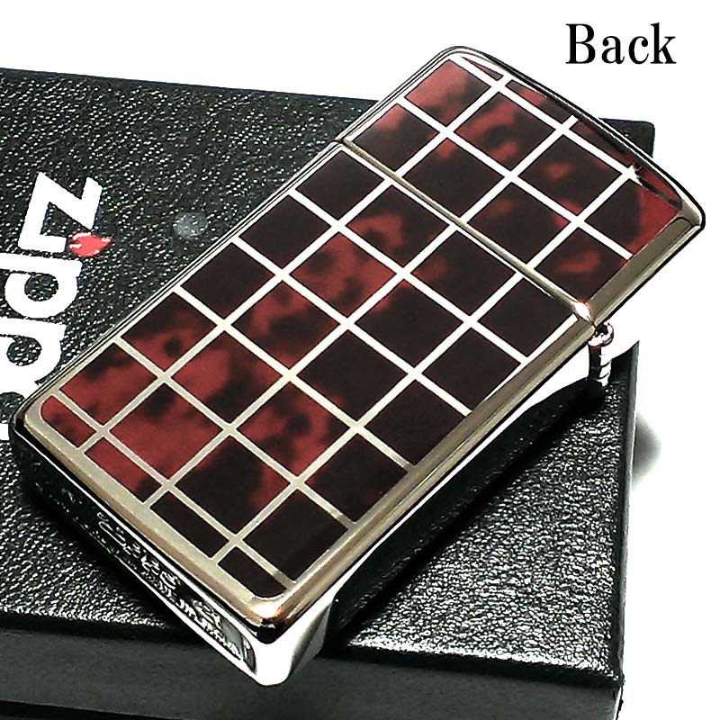 ZIPPO スリム ジッポ ライター シルバー＆レッド チェック マーブル柄 かっこいい おしゃれ メンズ レディース 女性