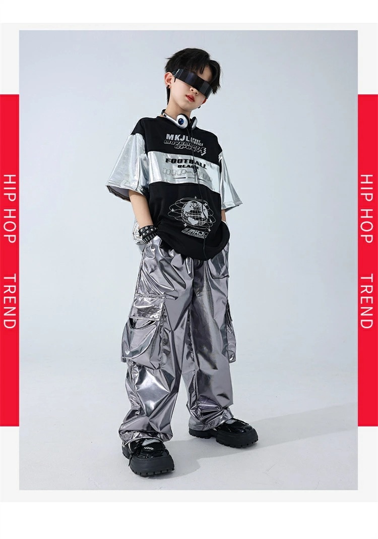 【激安開催!】ユニセックス キッズ ダンス 衣装 子供服 フューチャリスティック ヒップホップ シルバー シルバーTシャツ シルバーパンツ 派手 スポーツウェア オーバーサイズ トップス ユニフォーム 【激安開催!】ユニセックス キッズ ダンス 衣装 子供服 フューチャリスティック ヒップホップ シルバー シルバーTシャツ シルバーパンツ 派手 スポーツウェア オーバーサイズ トップス ユニフォーム