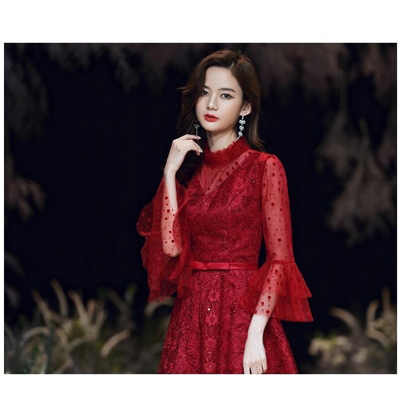 ウエディングドレス aラインワンピース 立ち襟 パーティードレス ミモレ丈ドレス 大きいサイズ 結婚