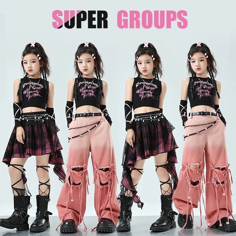 子供の街のダンスのジャズのダンスの服装の女の子の流行のt台のショーのファッション服の女性団の潮のクールなジャズの子供の公演服
