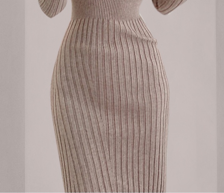 リブニットワンピース 長袖ニットワンピース カジュアルニット Vネックワンピース スカート ワンピース ニットソー セーター プルオーバー オールインワン ロングスカート タイトスカート