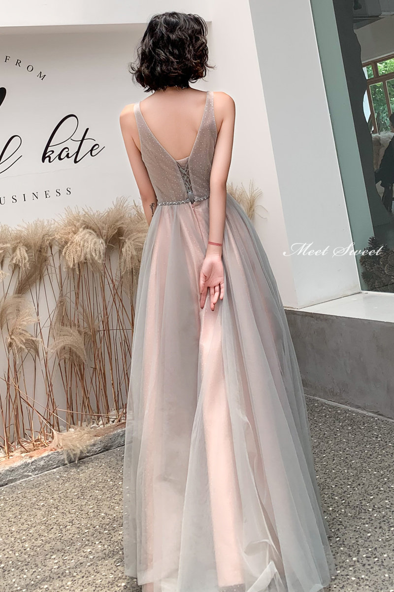 カラードレス ファスナー 編み上げ パーティードレス フォーマルドレス ロングドレス ノースリーブ ギャザー グレー ピンク 結婚式 二次会 発表会 コンサート ゲストドレス ウェディングドレス ウエ