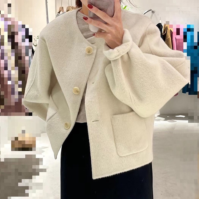 ウールタートルネックリバーシブルウールコートゆったりシングルブレスト婦人コート