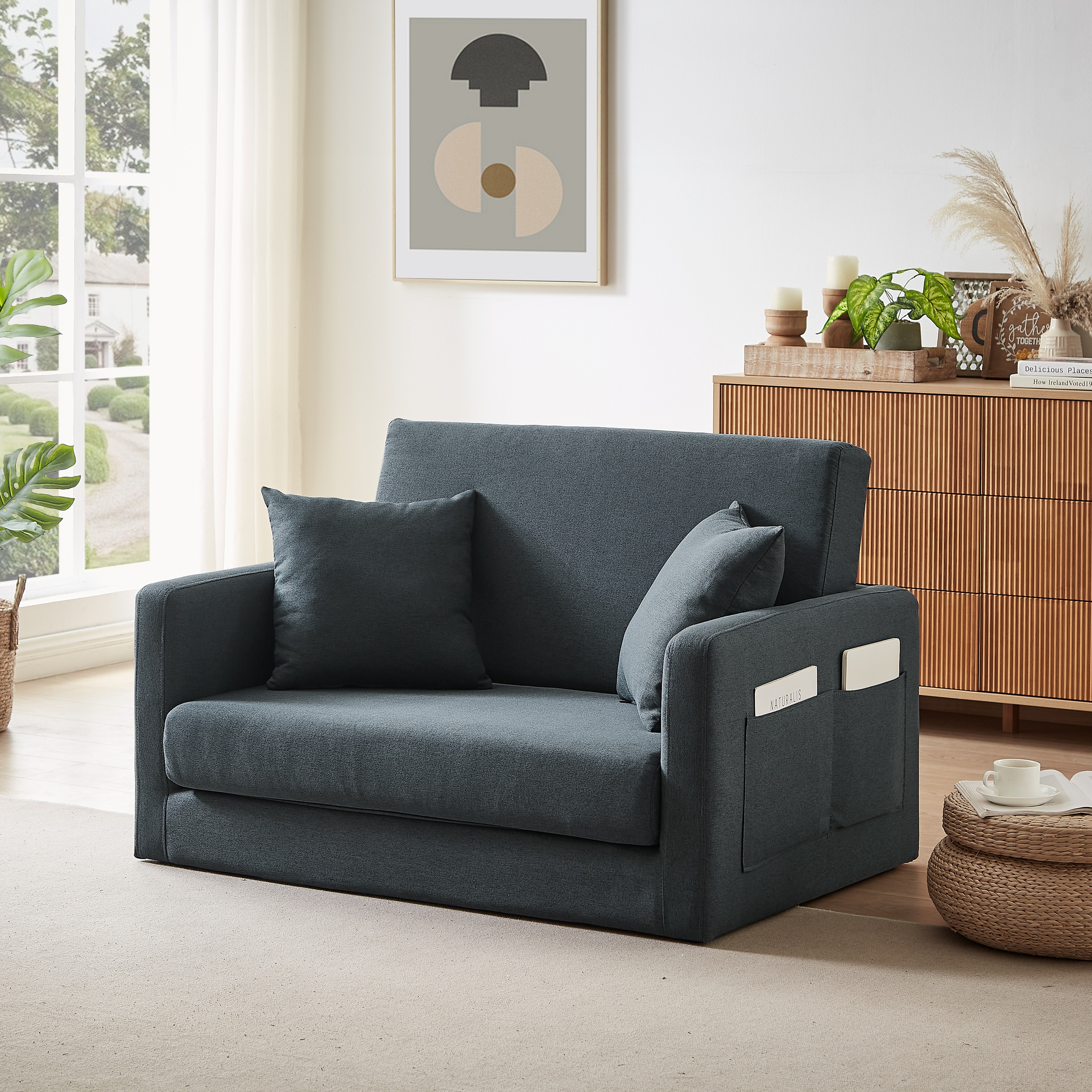 ソファ 2人掛け 収納付き ファブリック 両側に肘掛け付き 木脚外し可能 ローソファ コンパクト ひとり暮らし カウチソファー