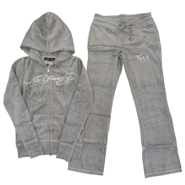 エドハーディー レディース 刺繍 長袖 ベロア セットアップ Ed Hardy SKULL RIDER グレー エドハーディー 正規品 海外 LAセレブ 着用 サファリ ファッション 雑誌 掲載 ブ