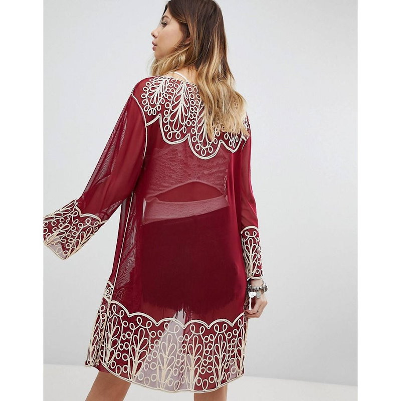 セイクリッド ホーク レディース トップス【Sacred Hawk Embroidered Kimono】Burgundy セイクリッド ホーク レディース トップス【Sacred Hawk Embroidered Kimono】Burgundy