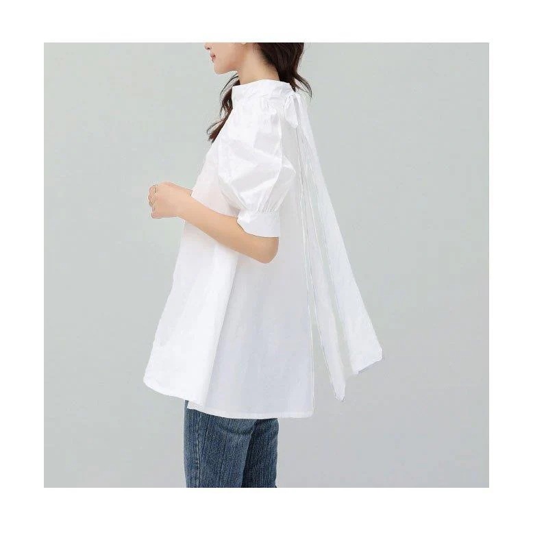 ブラウス 半袖 レディース Aライン 半袖ブラウス 夏 体型カバー 五分丈袖 ボウタイブラウス パフスリーブ リボン付き Aラインブラウス バレンタイン 2023 プレゼント ブラウス 半袖 レディース Aライン 半袖ブラウス 夏 体型カバー 五分丈袖 ボウタイブラウス パフスリーブ リボン付き Aラインブラウス バレンタイン 2023 プレゼント