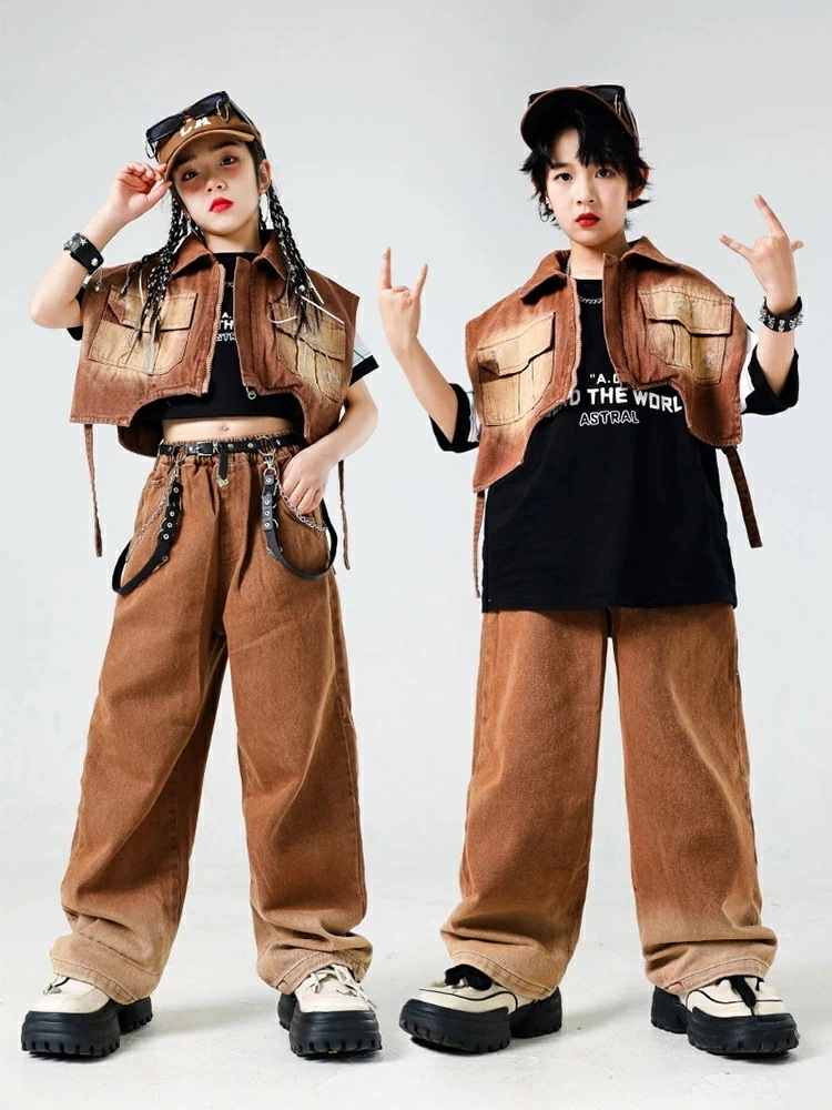 【急速出荷!】デニム キッズダンス ブラウン ラグランスリーブ ヒップホップ 女の子 男の子 デニムパンツ 半袖 デニムベスト パンツ ズボン ダンス衣装 ストリート系 ガールズ ジャッズ発表会 応援 【急速出荷!】デニム キッズダンス ブラウン ラグランスリーブ ヒップホップ 女の子 男の子 デニムパンツ 半袖 デニムベスト パンツ ズボン ダンス衣装 ストリート系 ガールズ ジャッズ発表会 応援