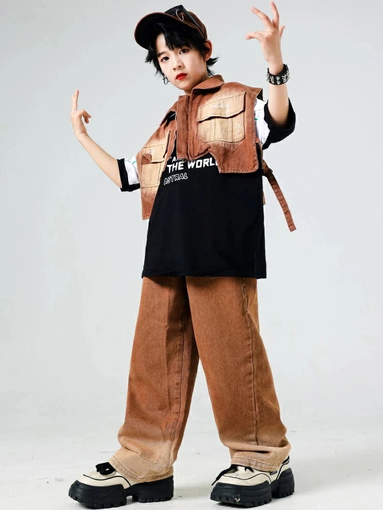 【急速出荷!】デニム キッズダンス ブラウン ラグランスリーブ ヒップホップ 女の子 男の子 デニムパンツ 半袖 デニムベスト パンツ ズボン ダンス衣装 ストリート系 ガールズ ジャッズ発表会 応援 【急速出荷!】デニム キッズダンス ブラウン ラグランスリーブ ヒップホップ 女の子 男の子 デニムパンツ 半袖 デニムベスト パンツ ズボン ダンス衣装 ストリート系 ガールズ ジャッズ発表会 応援