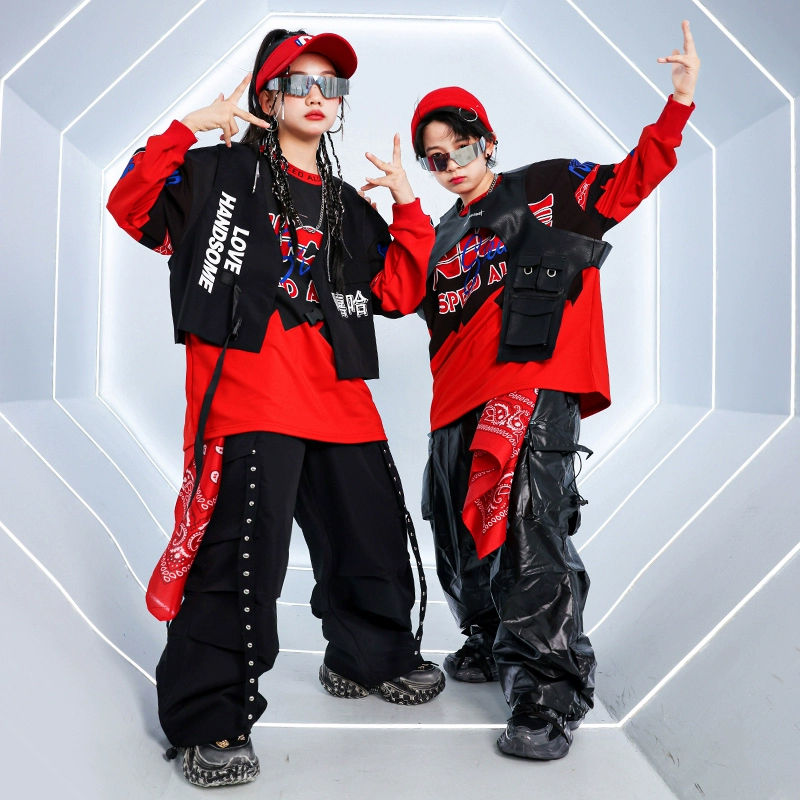 子供の街のダンスの公演服の男の子のhiphopヒップホップのファッションのクールな機関車の服の女の子の揚げた街のショーのジャズのダンスのスーツ