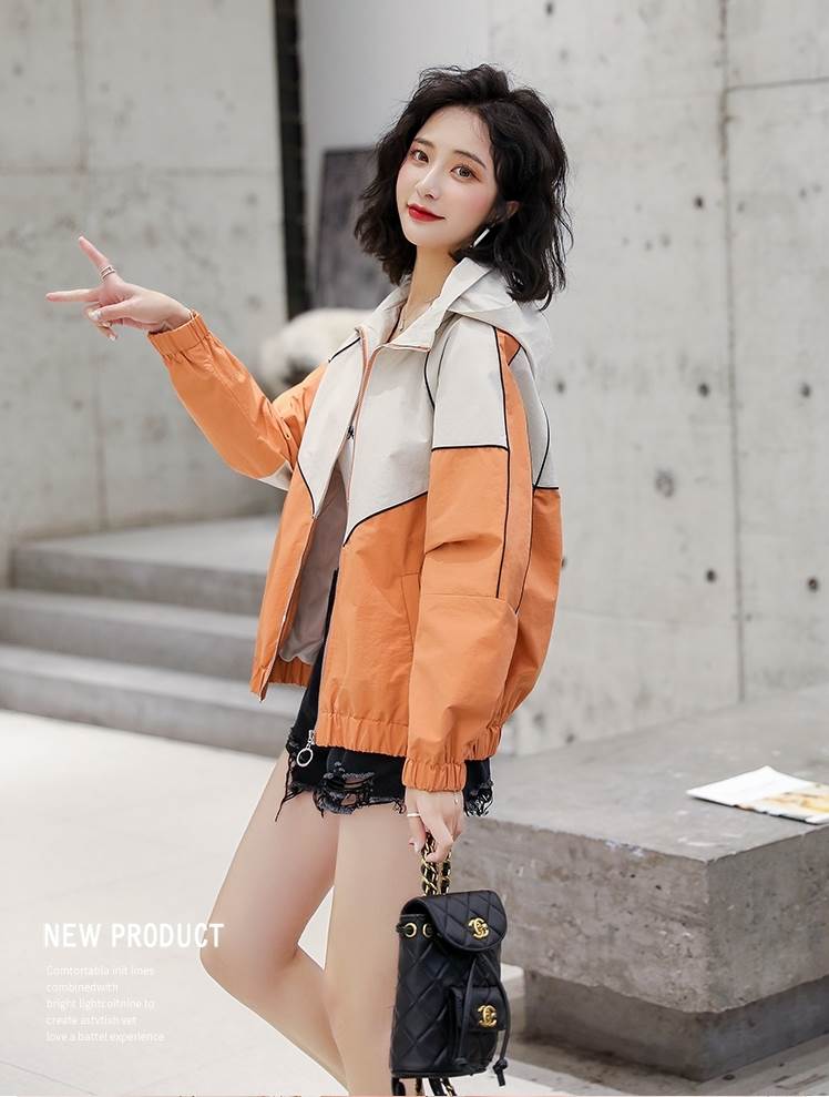 2色 ジャケット ジャンバー バイカラー 長袖 大人可愛い きれいめ フード付き カジュアル お洒落 かっこいい 個性的 春 秋 アウター コート 薄手 ショート丈 こなれ感 ラフ ボーイッシュ キュ