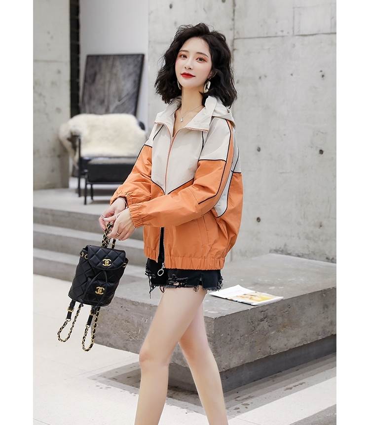 2色 ジャケット ジャンバー バイカラー 長袖 大人可愛い きれいめ フード付き カジュアル お洒落 かっこいい 個性的 春 秋 アウター コート 薄手 ショート丈 こなれ感 ラフ ボーイッシュ キュ