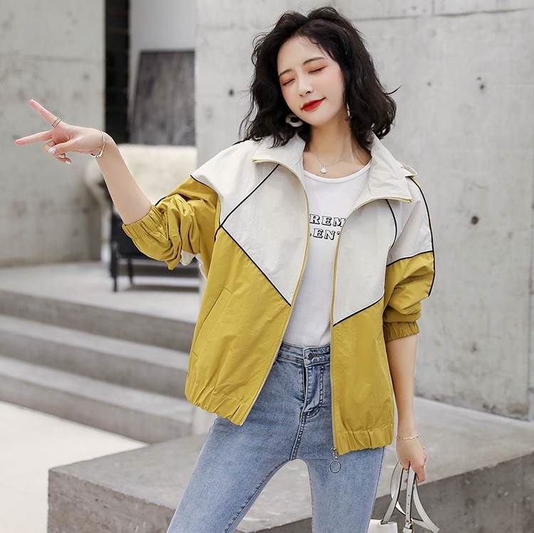 2色 ジャケット ジャンバー バイカラー 長袖 大人可愛い きれいめ フード付き カジュアル お洒落 かっこいい 個性的 春 秋 アウター コート 薄手 ショート丈 こなれ感 ラフ ボーイッシュ キュ