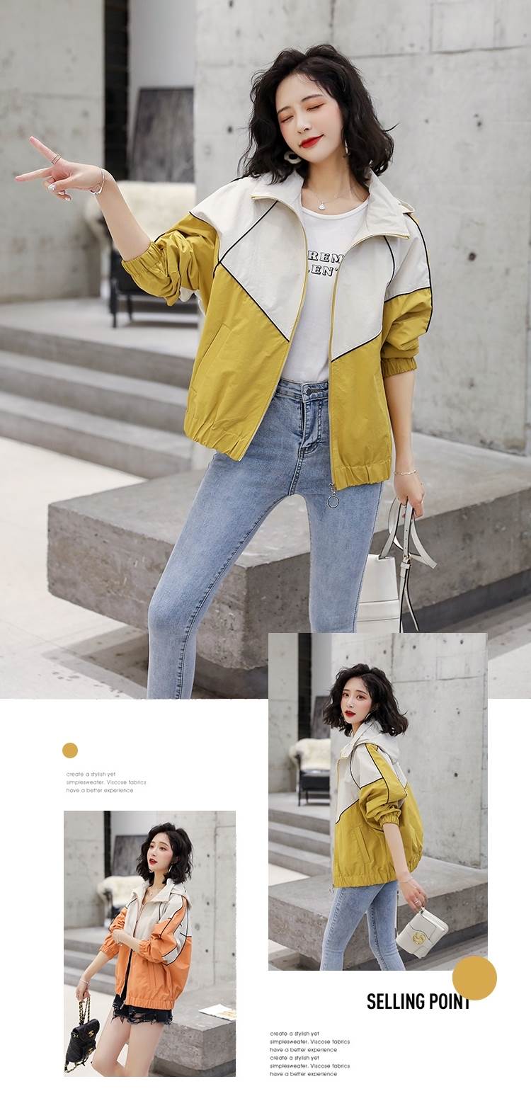 2色 ジャケット ジャンバー バイカラー 長袖 大人可愛い きれいめ フード付き カジュアル お洒落 かっこいい 個性的 春 秋 アウター コート 薄手 ショート丈 こなれ感 ラフ ボーイッシュ キュ