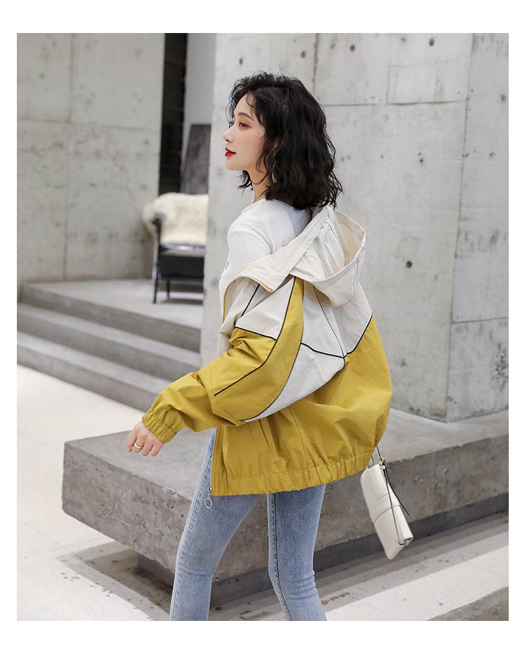 2色 ジャケット ジャンバー バイカラー 長袖 大人可愛い きれいめ フード付き カジュアル お洒落 かっこいい 個性的 春 秋 アウター コート 薄手 ショート丈 こなれ感 ラフ ボーイッシュ キュ