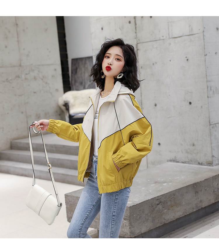 2色 ジャケット ジャンバー バイカラー 長袖 大人可愛い きれいめ フード付き カジュアル お洒落 かっこいい 個性的 春 秋 アウター コート 薄手 ショート丈 こなれ感 ラフ ボーイッシュ キュ