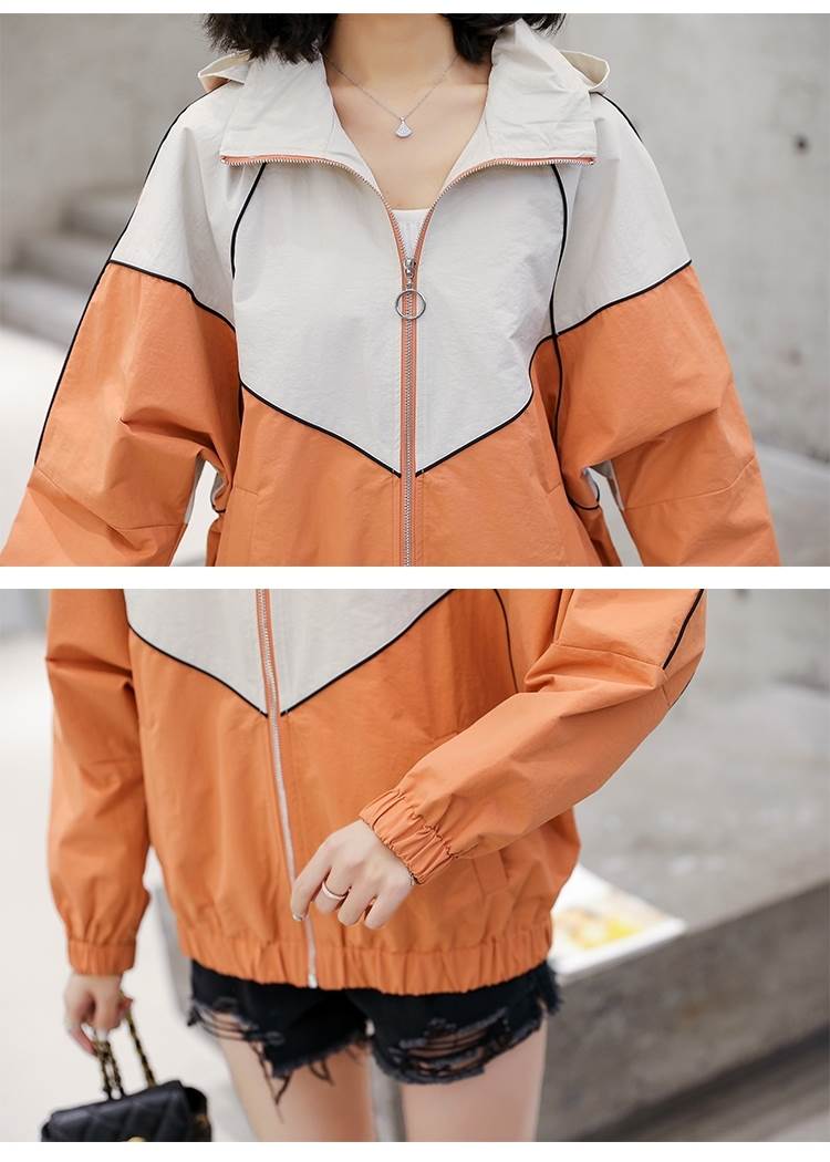 2色 ジャケット ジャンバー バイカラー 長袖 大人可愛い きれいめ フード付き カジュアル お洒落 かっこいい 個性的 春 秋 アウター コート 薄手 ショート丈 こなれ感 ラフ ボーイッシュ キュ