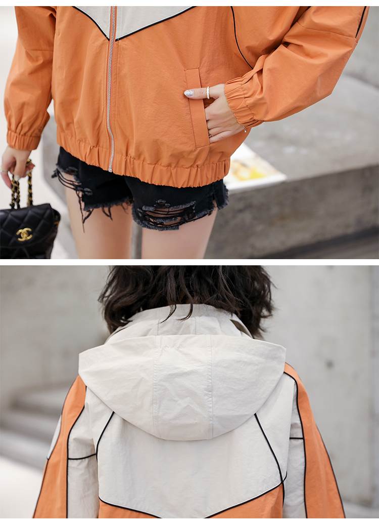 2色 ジャケット ジャンバー バイカラー 長袖 大人可愛い きれいめ フード付き カジュアル お洒落 かっこいい 個性的 春 秋 アウター コート 薄手 ショート丈 こなれ感 ラフ ボーイッシュ キュ