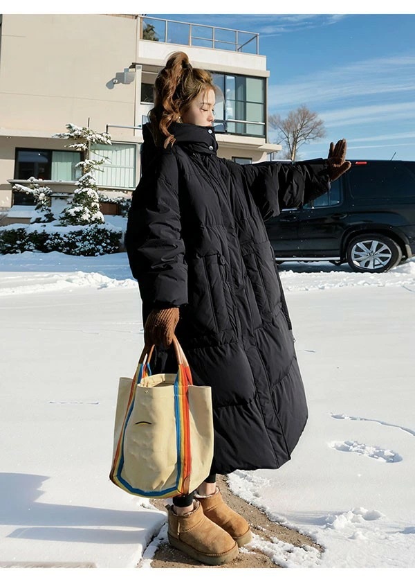 ダウンコート ベンチコート レディース ダウンジャケット 90％ダウン Aライン 帽子付き フード 母親 大きいサイズ オーバーサイズダウン 黒 ブラック 厚手 冬服 防寒着 おしゃれ S M L き