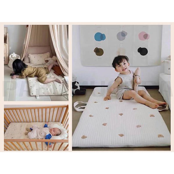 布団　ベビーベッド　プレイマット　韓国イブル 韓国イブル 105cm 円形プレイマット キルティング 刺繍 中綿1つ