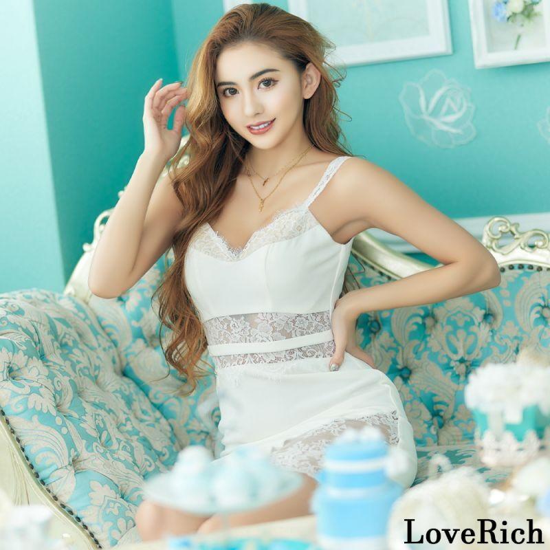 【3カラー】キャミソール レース スリット タイト 谷間魅せ キャバドレス ミニドレス [0905]