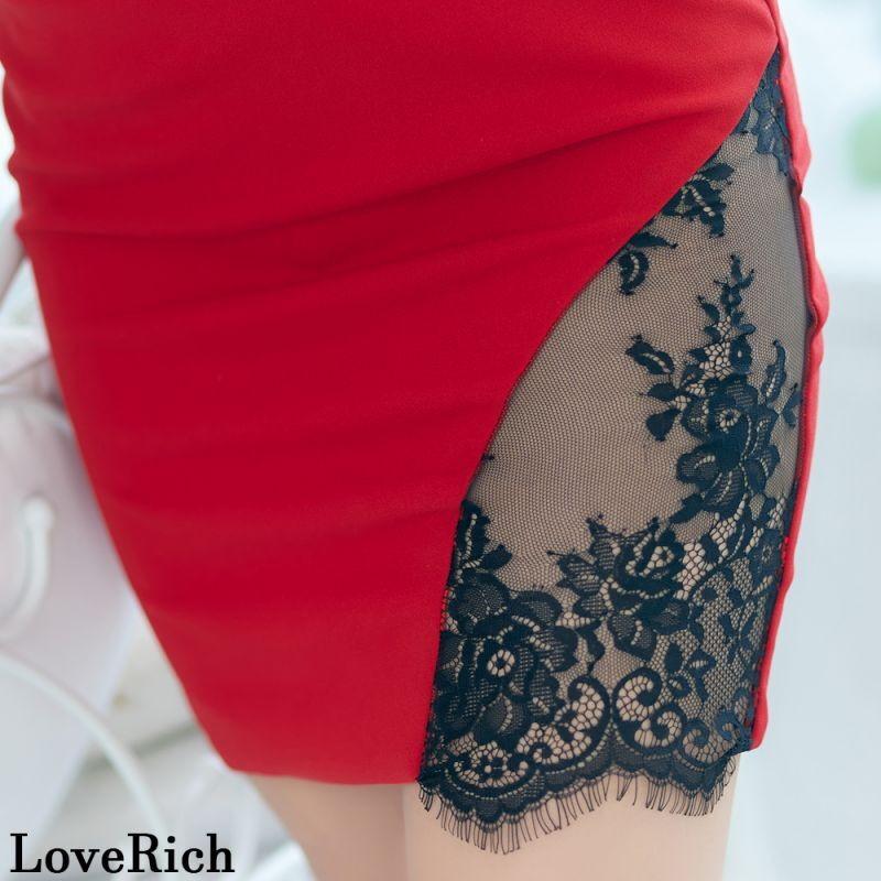 【3カラー】キャミソール レース スリット タイト 谷間魅せ キャバドレス ミニドレス [0905]