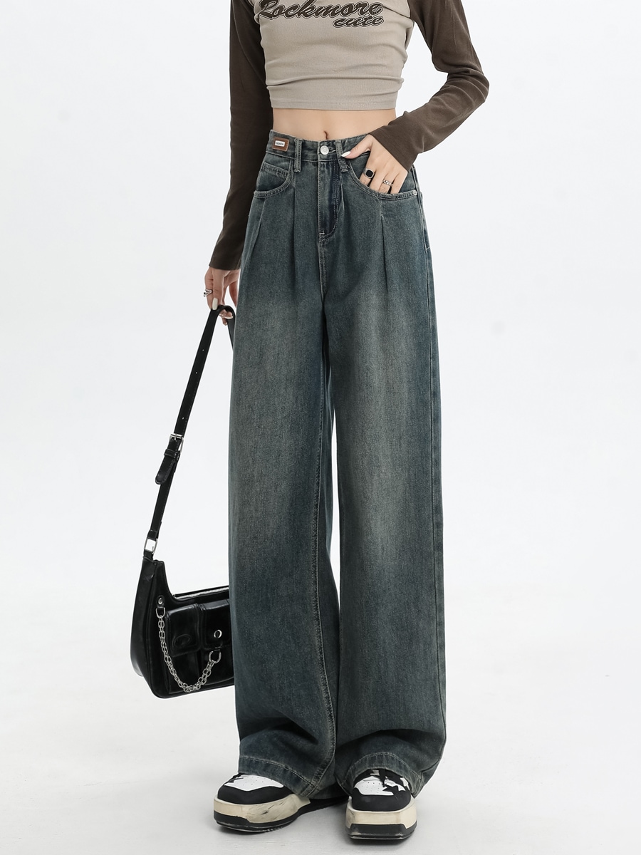 ワイドレッグジーンズ女性秋モデル新しい大きいサイズ脂肪ミリメートル緩いストレート薄いレディースドラッグズボン