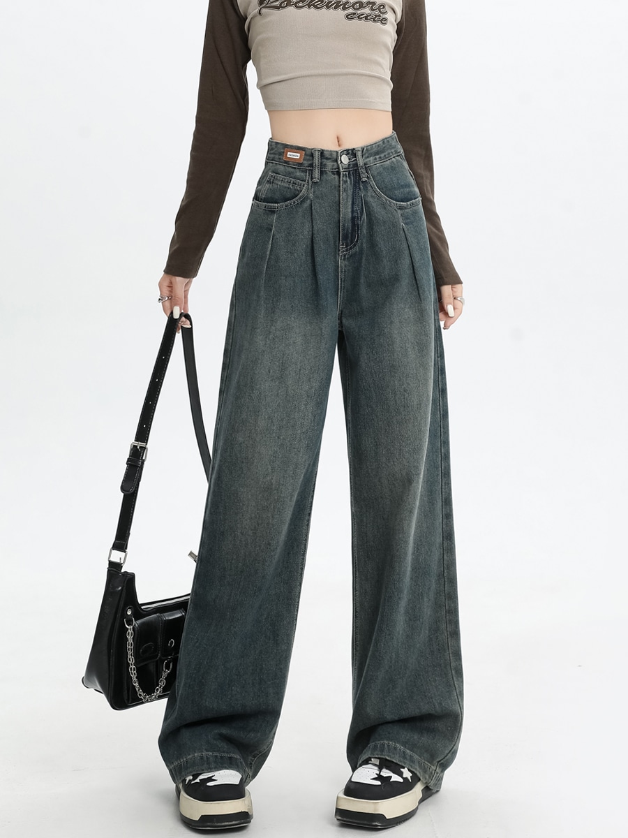 ワイドレッグジーンズ女性秋モデル新しい大きいサイズ脂肪ミリメートル緩いストレート薄いレディースドラッグズボン