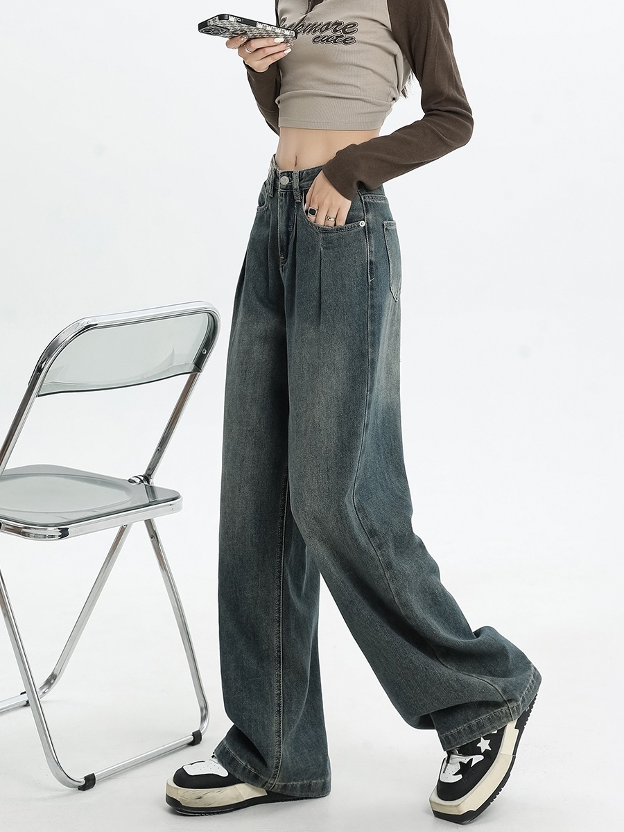 ワイドレッグジーンズ女性秋モデル新しい大きいサイズ脂肪ミリメートル緩いストレート薄いレディースドラッグズボン