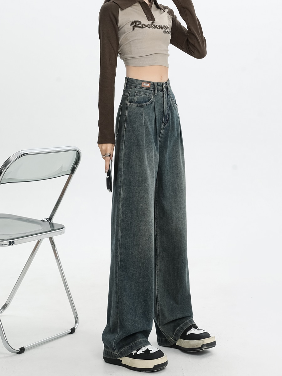 ワイドレッグジーンズ女性秋モデル新しい大きいサイズ脂肪ミリメートル緩いストレート薄いレディースドラッグズボン