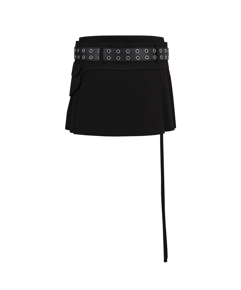 [Kashiko] ★Pleats Pocket Belt Mini Skirt (3色) KASHIKO】 PLEATS POCKET BELT MINI SKIRT : BLACK ミニスカート