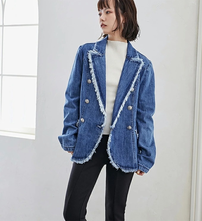 【即納】デニムジャケット レディース ノーカラー アウター コート トップス フリンジ コットン ジャケット スプリングコート 【即納】デニムジャケット レディース ノーカラー アウター コート トップス フリンジ コットン ジャケット スプリングコート