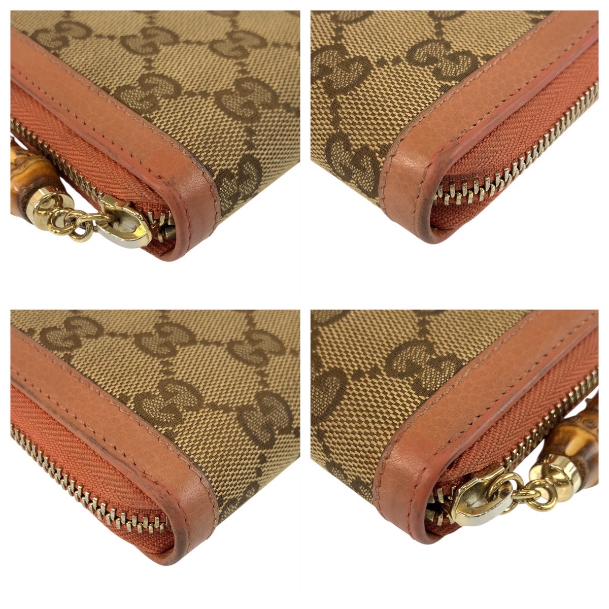 美品 バンブー ベージュ ピンク ゴールド金具 GGキャンバス/レザー 224253 長財布 ロングウォレット レディース 504231