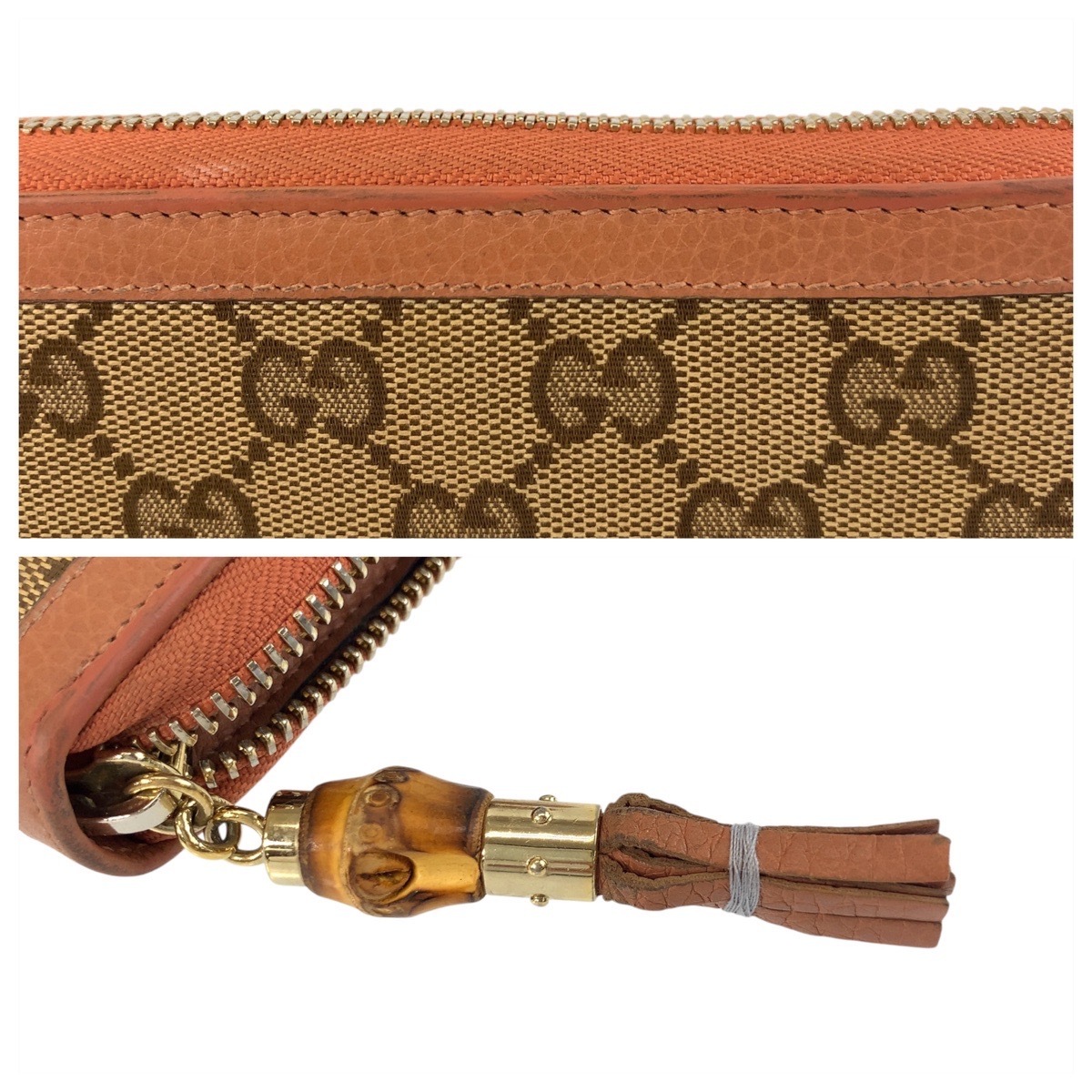 美品 バンブー ベージュ ピンク ゴールド金具 GGキャンバス/レザー 224253 長財布 ロングウォレット レディース 504231