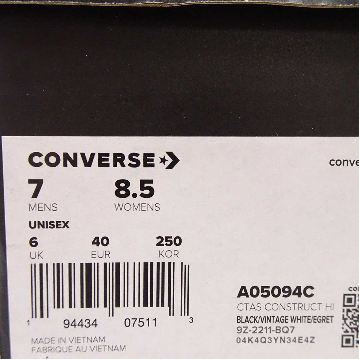 【中古】 コンバース オールスター チャックテイラーオールスターコンストラクト 45435 ブラック A05094C CONVERSE 【中古】 コンバース オールスター チャックテイラーオールスターコンストラクト 45435 ブラック A05094C CONVERSE