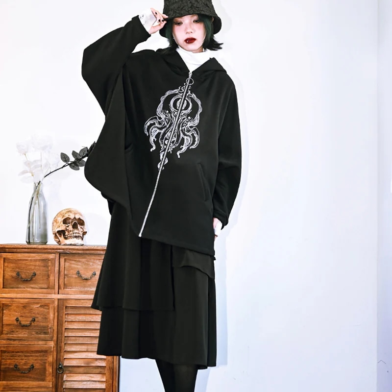 【快速出荷】ジップアップパーカー 裏起毛パーカー プリント アウター マント コート 黒 ポンチョ風カーディガン 着痩せ ポンチョコート レディース 【快速出荷】ジップアップパーカー 裏起毛パーカー プリント アウター マント コート 黒 ポンチョ風カーディガン 着痩せ ポンチョコート レディース