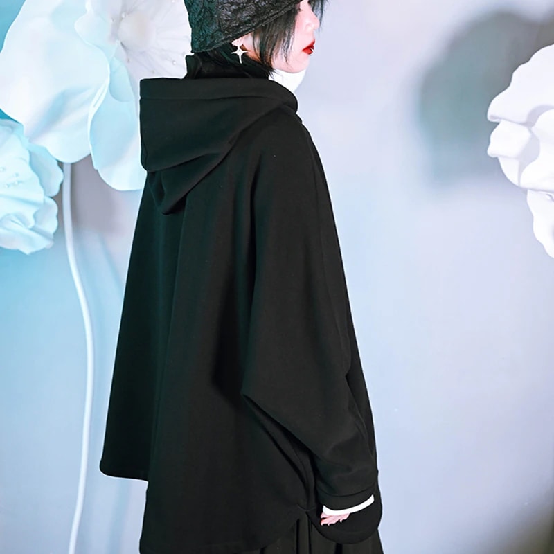 【快速出荷】ジップアップパーカー 裏起毛パーカー プリント アウター マント コート 黒 ポンチョ風カーディガン 着痩せ ポンチョコート レディース 【快速出荷】ジップアップパーカー 裏起毛パーカー プリント アウター マント コート 黒 ポンチョ風カーディガン 着痩せ ポンチョコート レディース