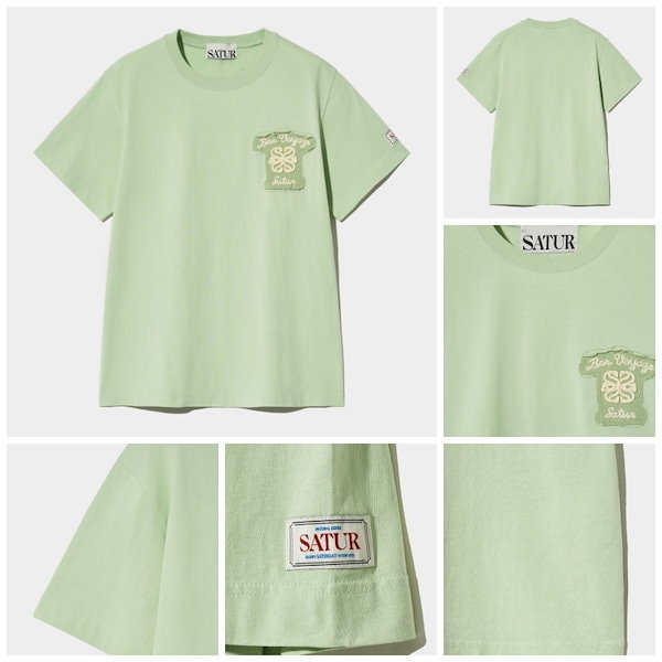 ◆SATUR◆ Bon Voyage low cut applique short sleeve t-shirt c Qoo10] SATUR 【SATUR】 (W) BON VOYA