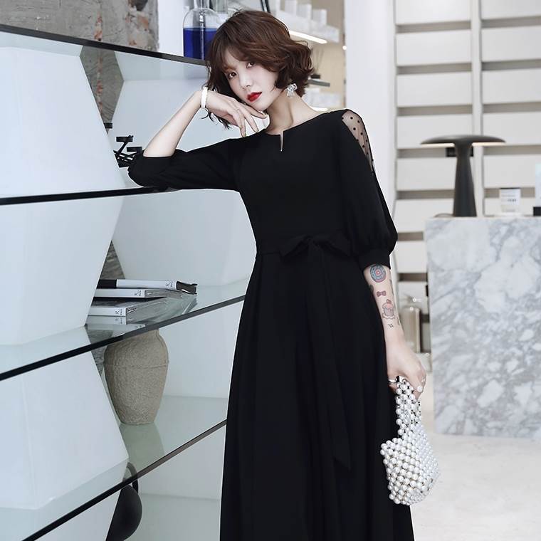 ロング ドレス パーティードレス 個性的 黒 袖あり シフォン 透け感 結婚式 二次会 お呼ばれ フォーマル 演奏会 ピアノ 発表会 ドレス 大人 かっこいい 可愛い レディース キラキラ ライン 大