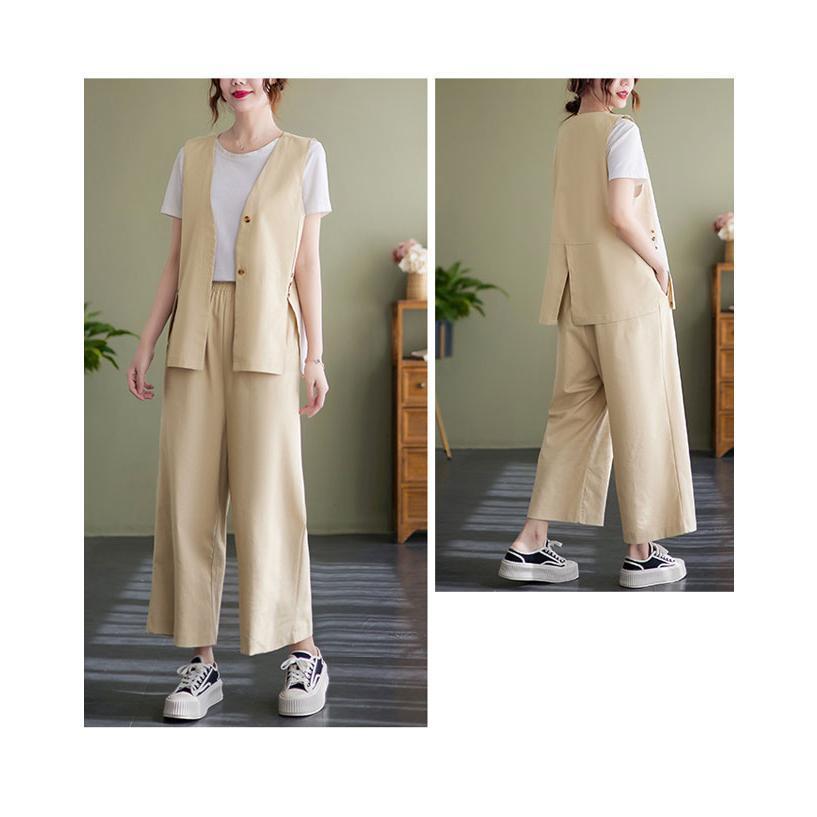 リネンベスト ワイドパンツ 上下セット レディース 夏 ベスト コットンリネン 薄手 涼しい イージーパンツ ジレ 前開き 9分丈パンツ リネンベスト ワイドパンツ 上下セット レディース 夏 ベスト コットンリネン 薄手 涼しい イージーパンツ ジレ 前開き 9分丈パンツ
