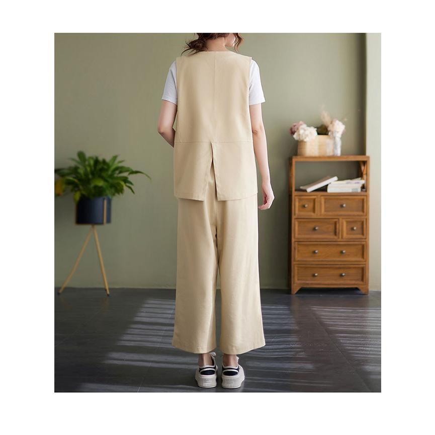 リネンベスト ワイドパンツ 上下セット レディース 夏 ベスト コットンリネン 薄手 涼しい イージーパンツ ジレ 前開き 9分丈パンツ リネンベスト ワイドパンツ 上下セット レディース 夏 ベスト コットンリネン 薄手 涼しい イージーパンツ ジレ 前開き 9分丈パンツ