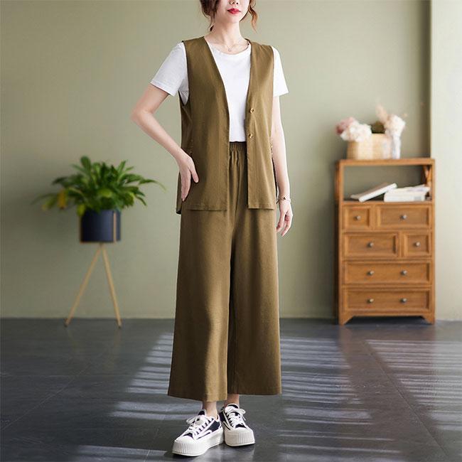 リネンベスト ワイドパンツ 上下セット レディース 夏 ベスト コットンリネン 薄手 涼しい イージーパンツ ジレ 前開き 9分丈パンツ リネンベスト ワイドパンツ 上下セット レディース 夏 ベスト コットンリネン 薄手 涼しい イージーパンツ ジレ 前開き 9分丈パンツ