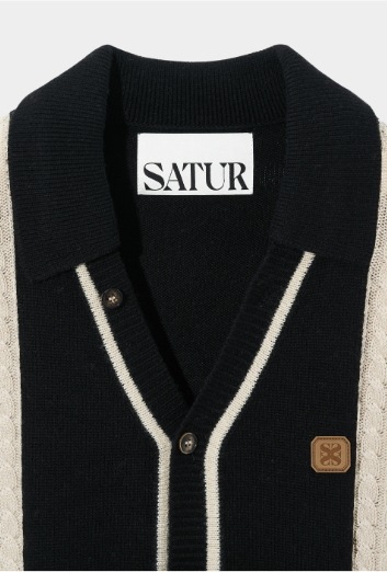 【SATUR】 FARO CASHMERE BLEND COLLAR KNIT CARDIGAN : CLASSIC BLACK