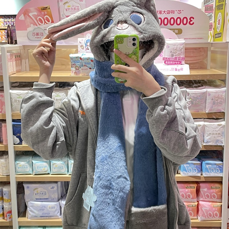 クレイジーアニマルシティニックジュディモヘア帽子冬の保温2024年可愛いカップル親友マフラー一体 クレイジーアニマルシティニックジュディモヘア帽子冬の保温2024年可愛いカップル親友マフラー一体