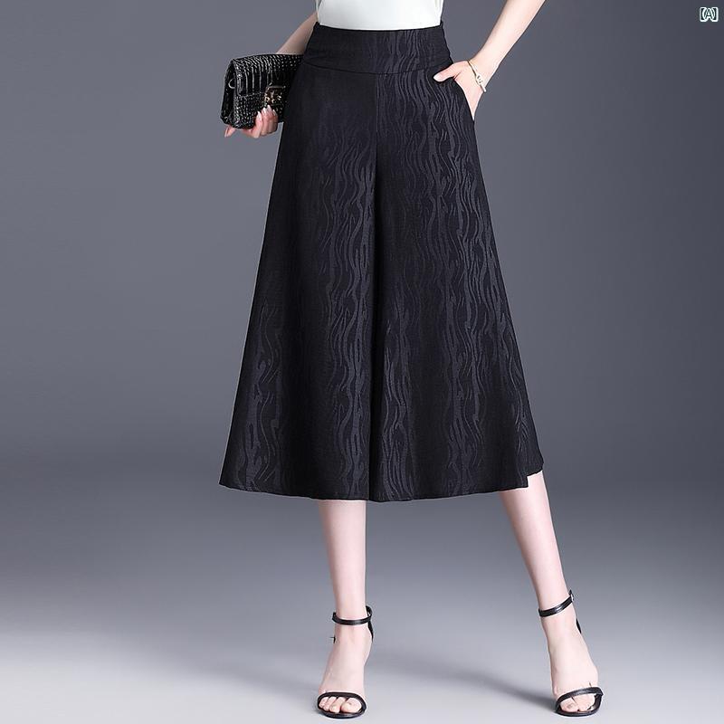 レディースパンツ 夏用 薄手 ビッグ パンツ エレガント キュロット 七分丈 ハイウエスト ドレープ ワイド レディースパンツ 夏用 薄手 ビッグ パンツ エレガント キュロット 七分丈 ハイウエスト ドレープ ワイド