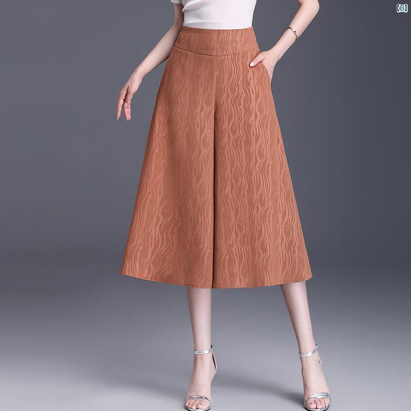 レディースパンツ 夏用 薄手 ビッグ パンツ エレガント キュロット 七分丈 ハイウエスト ドレープ ワイド レディースパンツ 夏用 薄手 ビッグ パンツ エレガント キュロット 七分丈 ハイウエスト ドレープ ワイド