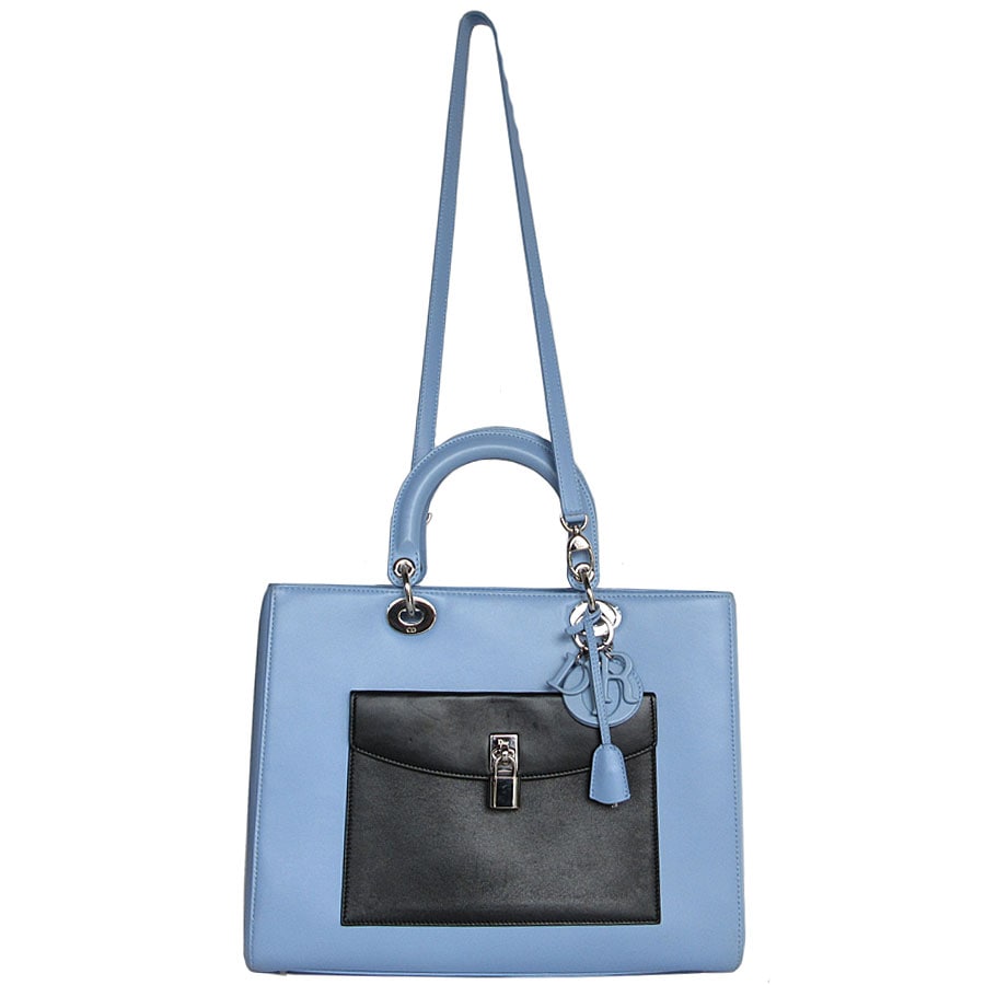 Christian Dior クリスチャンディオール ディオリッシモ ハンドバッグ ショルダーバッグ ライトブルー×ブラック×ホワイト 14067 レディース【中古】 k0007 クリスチャンディオール Christian Dior ハンドバッグ ショルダー