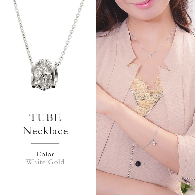 ゴールドネックレス ハワイアンジュエリー ネックレス ホワイトゴールド バレル ネックレス プルメリア14K K14ホワイトゴールド 彼女 妻 女性 レディース クリスマス CG-GP105W